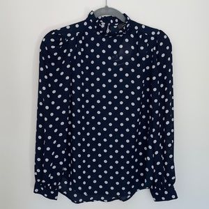 Navy and White Polka Dot Top